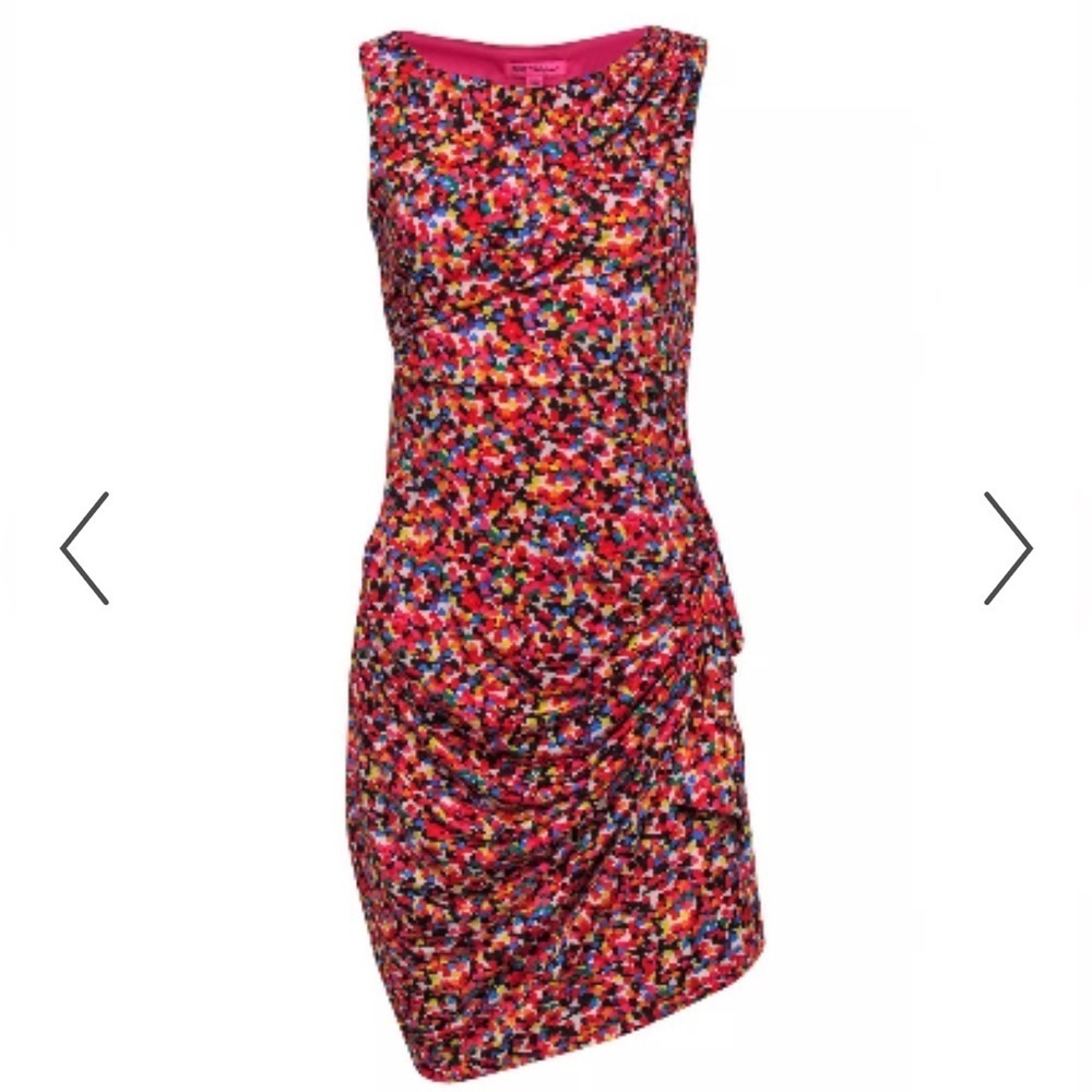 Betsey Johnson Multi Heart Print Sleeveless Ruchied Dress